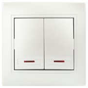 Intro Выключатель Plano 1-105-06 двухклавишный с подсветкой, 10А-250В, IP20, СУ, перламутр Б0053782