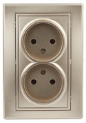 Intro Розетка Plano 1-204-04 без заземления двойная 2х2P, 16А-250В, IP20, СУ, Plano, шампань Б0053909