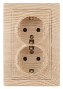 Intro Розетка Plano 1-205-11 с заземлением двойная 2X2P+E Schuko, 16А-250В, IP20, СУ, сосна Б0053922