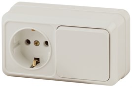 Intro Блок розетка с выключателем Quadro 2-701-02 горизонтальный 10(16)А-250В, IP20, ОУ, слоновая кость Б0053866
