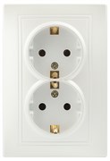 Intro Розетка Plano 1-205-06 с заземлением двойная 2X2P+E Schuko, 16А-250В, IP20, СУ, перламутр Б0053920