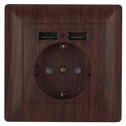 Intro 4-410-10 Розетка P+E Schuko со шторками, 16А-250В + 2хUSB, СУ, Solo, венге (10/100/2500) Б0043408