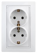 Intro Розетка Plano 1-208-01 с заземлением двойная 2X2P+E Schuko со шторками, 16А-250В, IP20, СУ, белый Б0053933