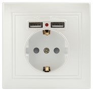 Intro Розетка Plano 1-410-06 с заземлением 2P+E Schuko со шторками, 16А-250В + 2хUSB 5В-2,1А, IP20, СУ, перламутр Б0053947