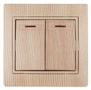 Intro 1-105-11 Выключатель двойной с подсветкой, 10А-250В, IP20, СУ, Plano, сосна (10/200/2000) Б0030049
