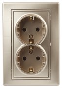Intro Розетка Plano 1-205-04 с заземлением двойная 2X2P+E Schuko, 16А-250В, IP20, СУ, шампань Б0053918