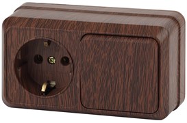 Intro Блок розетка с выключателем Quadro 2-701-10 горизонтальный 10(16)А-250В, IP20, ОУ, венге Б0053868