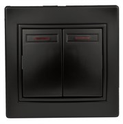 Intro 1-105-05 Выключатель двойной с подсветкой, 10А-250В, IP20, СУ, Plano, антрацит (10/200/3600) Б0044564