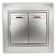 Intro Выключатель Plano 1-105-03 двухклавишный с подсветкой, 10А-250В, IP20, СУ, алюминий Б0053777