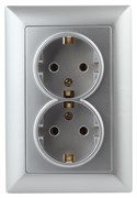 Intro Розетка Solo 4-205-03 с заземлением двойная 2X2P+E Schuko, 16А-250В, IP20, СУ, алюминий Б0053664