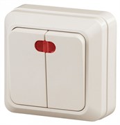 Intro 2-105-02 Выключатель двойной с подсветкой, 10А-250В, IP20, ОУ, Quadro, сл.кость (10/200/3600) Б0027644