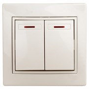 Intro 1-105-02 Выключатель двойной с подсветкой, 10А-250В, IP20, СУ, Plano, сл.кость (10/200/2400) Б0027604