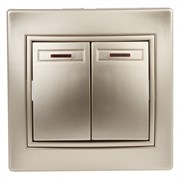 Intro 1-105-04 Выключатель двойной с подсветкой, 10А-250В, IP20, СУ, Plano, шампань (10/200/2400) Б0030047