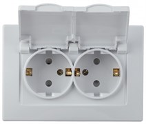 Intro 1-210-01 Розетка 2х2P+E Schuko с крышкой штор., 16А-250В, IP20, СУ, IP44, Plano, белый (10/100/1500) Б0048034