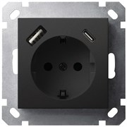 Jasmart G Черный матовый Розетка с/з со шторками 16A c USB A+C 25W G5501USB-25PB