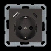 Jasmart Розетка SHUKO© с USB A+C с защитными шторками 16A 250V~ 2P+T USB 25W, цвет Мокко G5501USB-25Z