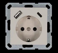 Jasmart Розетка SHUKO© с USB A+C с защитными шторками 16A 250V~ 2P+T USB 25W, цвет Тауп G5501USB-25T