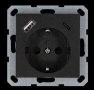 Jasmart G Антрацит Розетка с/з со шторками 16A c USB A+C 25W G5501USB-25B