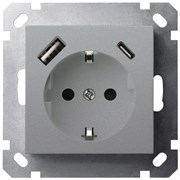 Jasmart G Алюминий Розетка с/з со шторками 16A c USB A+C 25W G5501USB-25S