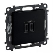 Legrand Valena Life Black зарядное устройство с двумя USB-разьемами тип C-тип С 240В/5В 3000мА. С лицевой панелью. Цвет антрацит. 756307