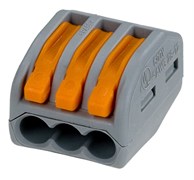 Wago клеммы для всех типов проводников; макс. 4 мм²; 3-проводн.; с рычагами; серый корпус 222-413