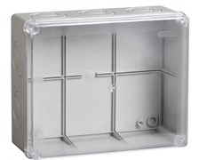 IEK Коробка КМ41275 распаячная для о/п 240х195х90 мм IP44 (RAL7035, прозр. кр., кабельные вводы 5 шт) UKO10-240-195-090-K51-44