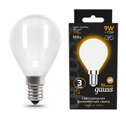 Gauss Лампа Filament Шар 9W 590lm 3000К Е14 milky LED 105201109