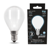Gauss Лампа Filament Шар 9W 610lm 4100К Е14 milky LED 105201209