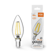 Gauss Лампа Basic Filament Свеча 4,5W 400lm 2700К Е14 LED 1031115