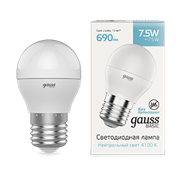 Gauss Лампа Basic Шар 7,5W 690lm 4100K E27 LED 1053228