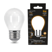 Gauss Лампа Filament Шар 9W 590lm 3000К Е27 milky LED 105202109