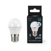 Gauss Лампа Шар 7W 550lm 6500K Е27 шаг. диммирование LED 105102307-S