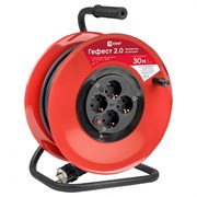 EKF PROxima Удлинитель на катушке "Гефест 2.0" 4 гнезда 30м с заземлением и предохранителем КГ 3*1,5 16А/3,5кВт UKG02-16-R315-4-30