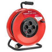 EKF PROxima Удлинитель на катушке "Гефест 2.0" 4 гнезда 40м с заземлением и предохранителем КГ 3*1,5 16А/3,5кВт UKG02-16-R315-4-40