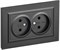 IEK Brite чёрный розетка 2-я без заземления, шторок, 10А в сборе BR-R20-10-K02-F - фото 73811