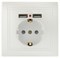 Intro Розетка Plano 1-410-06 с заземлением 2P+E Schuko со шторками, 16А-250В + 2хUSB 5В-2,1А, IP20, СУ, перламутр Б0053947 - фото 76600